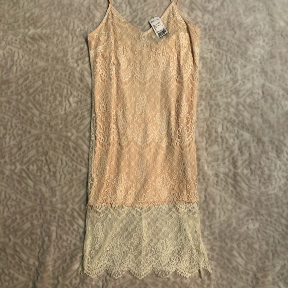 White Lace Midi Dress with Cream Underlay